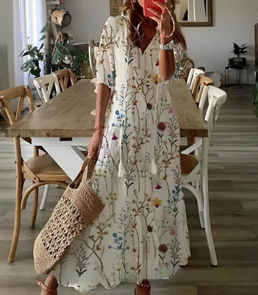 SOPHIA | Vintage Boho V-Neck Summer Dress