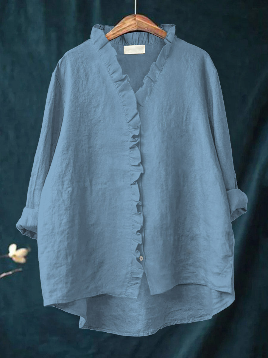 JANA | Ruffled Cotton and Linen Blend Shirt