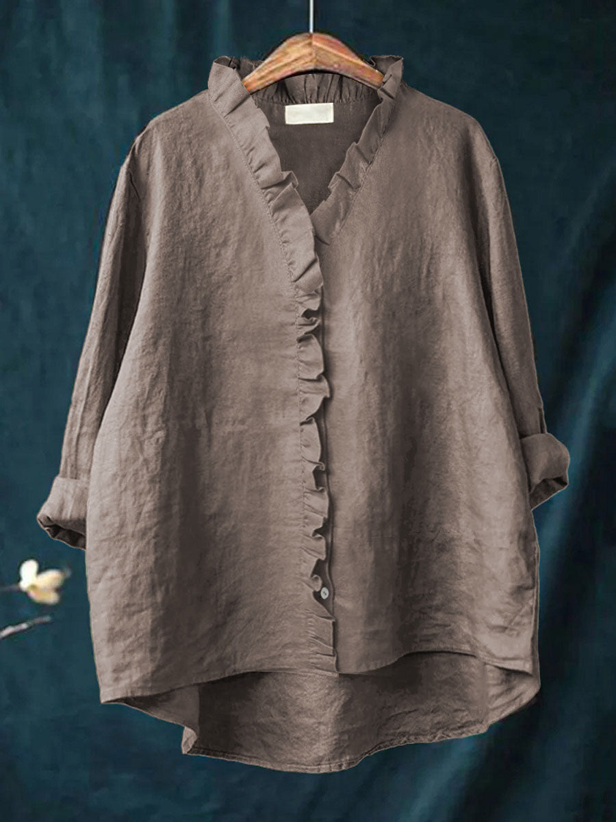 JANA | Ruffled Cotton and Linen Blend Shirt