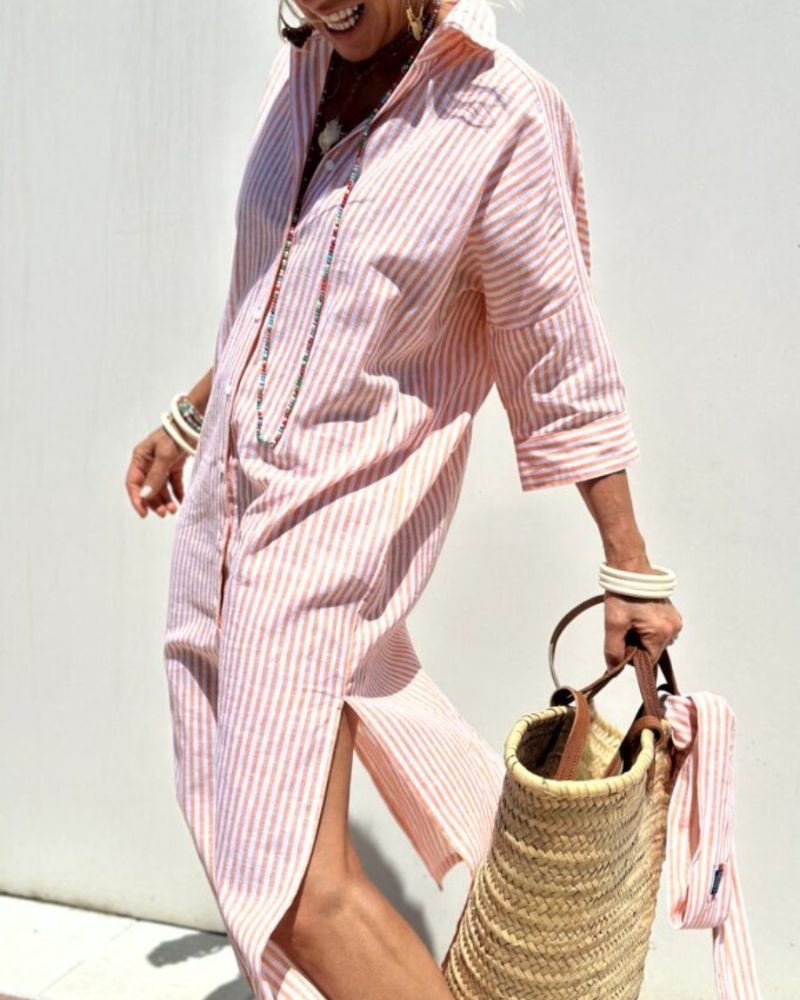 CHARLYN | CLASSIC STRIPED LACE-UP SHIRT DRESS