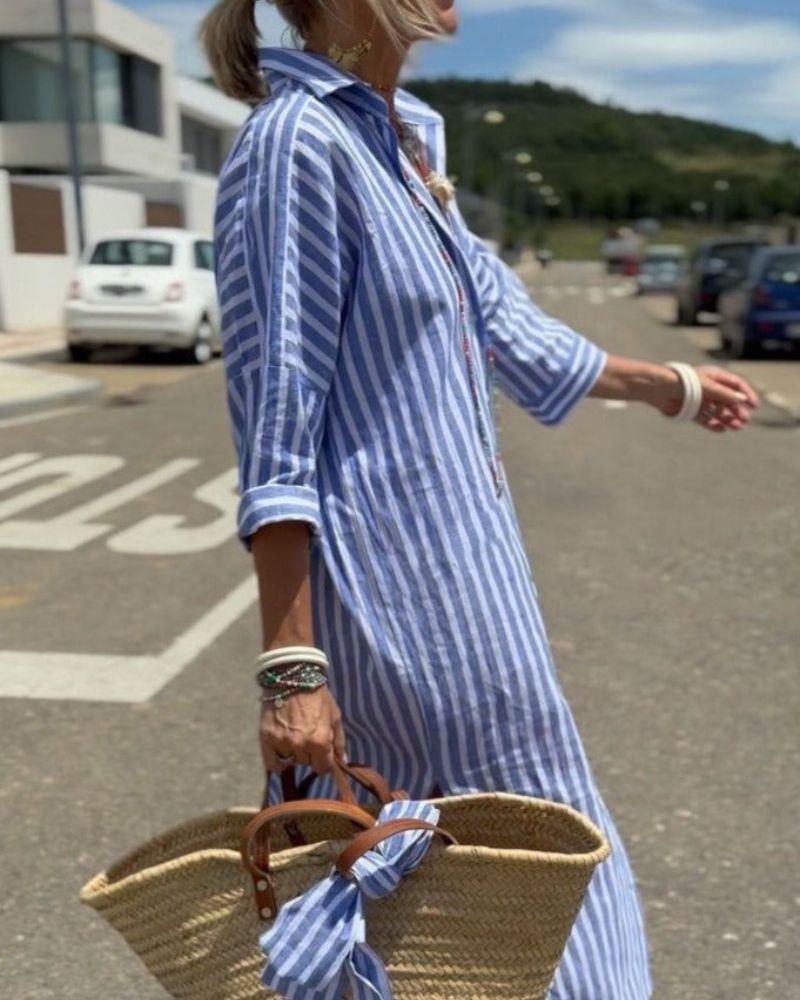 CHARLYN | CLASSIC STRIPED LACE-UP SHIRT DRESS