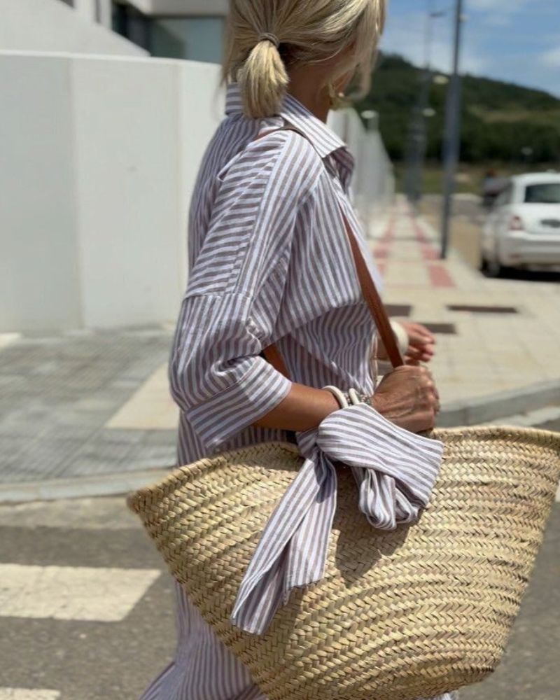 CHARLYN | CLASSIC STRIPED LACE-UP SHIRT DRESS