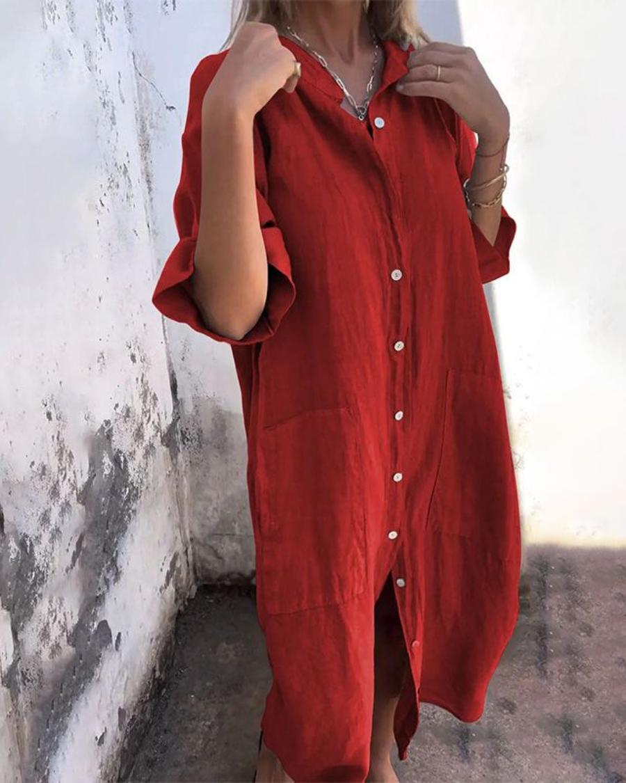 HIND | Knee-Length Ibiza Style Casual Shirt Dress