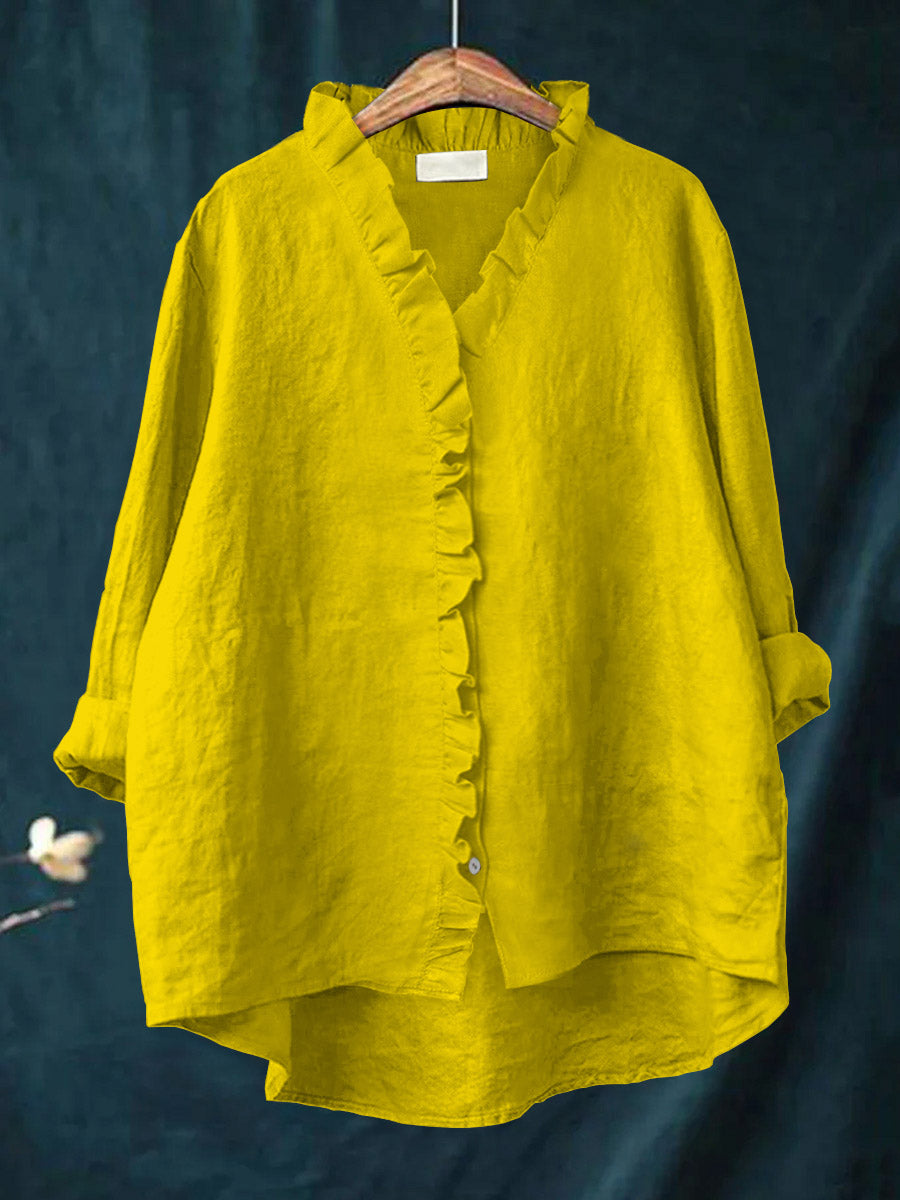 JANA | Ruffled Cotton and Linen Blend Shirt