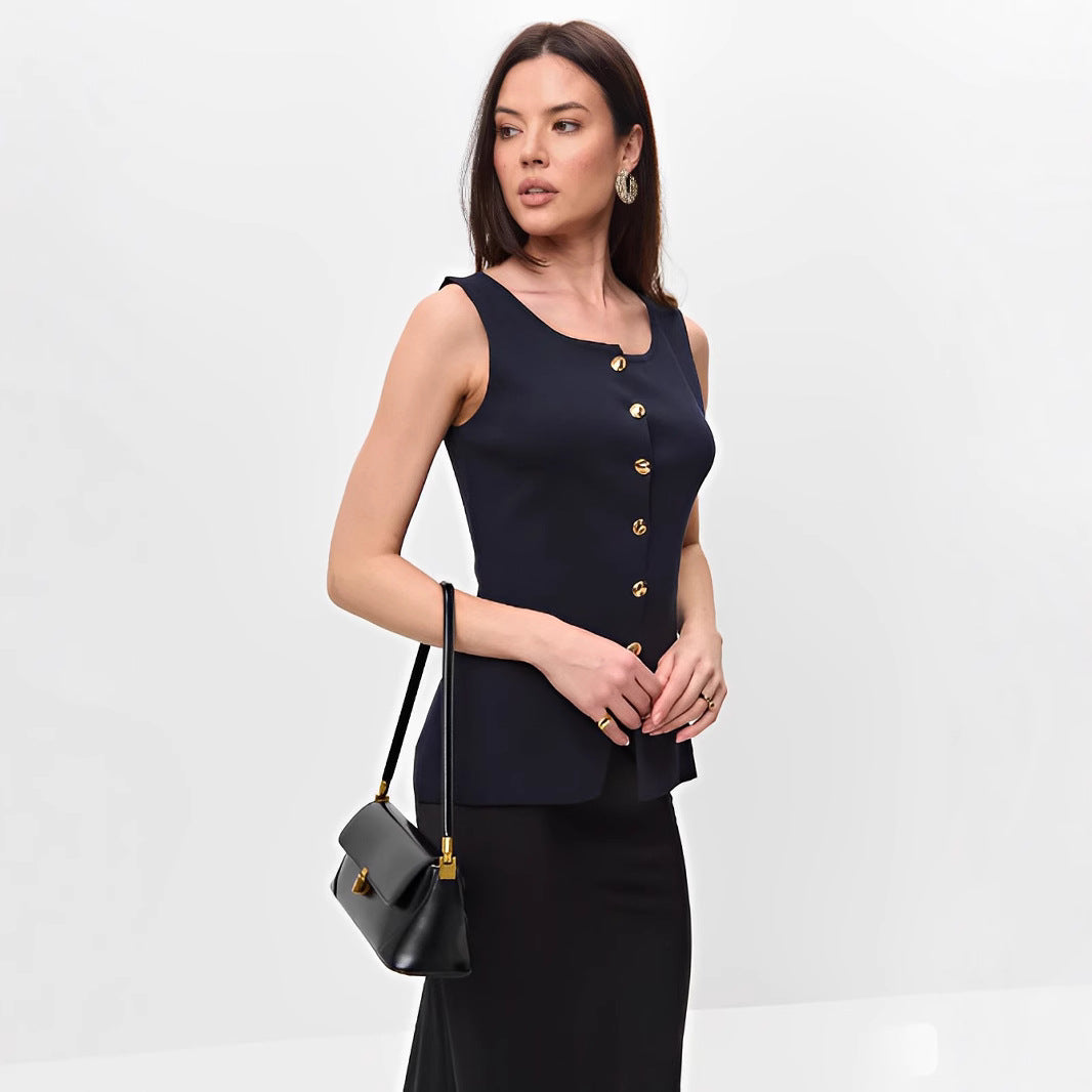 KELLY | Chic Sleeveless Button-Up Blouse