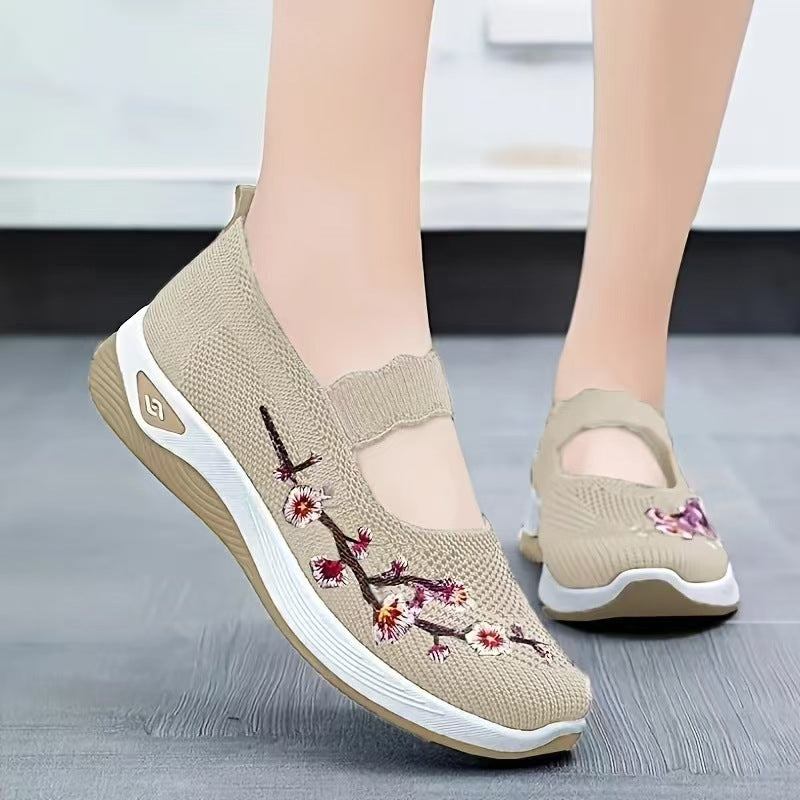 TRACY | EMBROIDERED FLOWER ORTHOPEDIC SLIP-ON SHOES