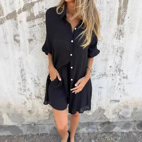 PALOMA | Relaxed Plain Blouse and Shorts Ensemble