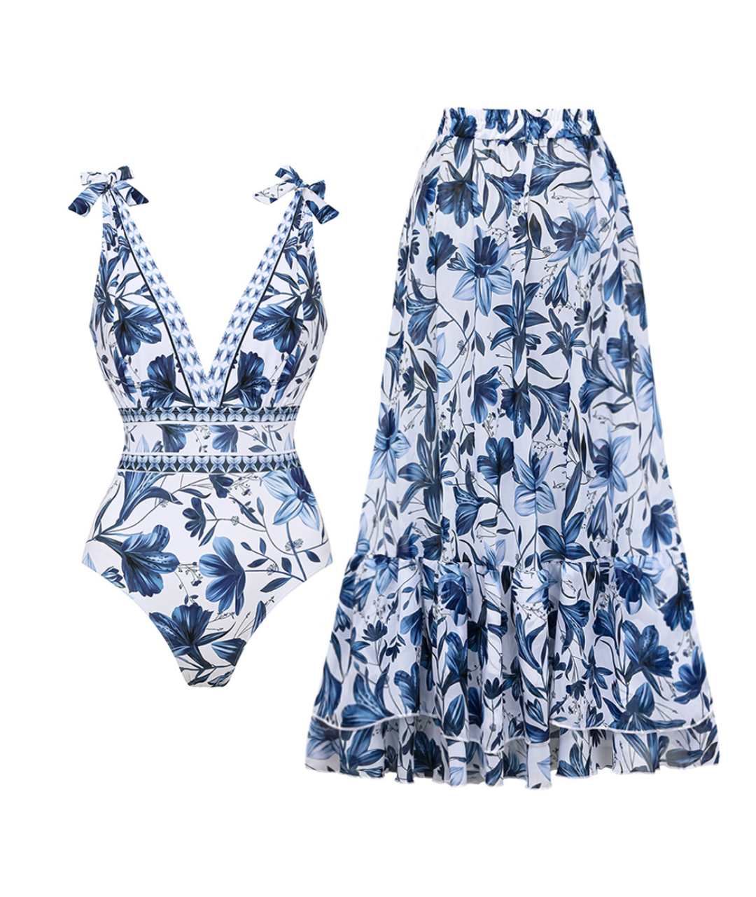 AMELIA | Dual-Style V-Neck Swimsuit with Coordinating Skirt