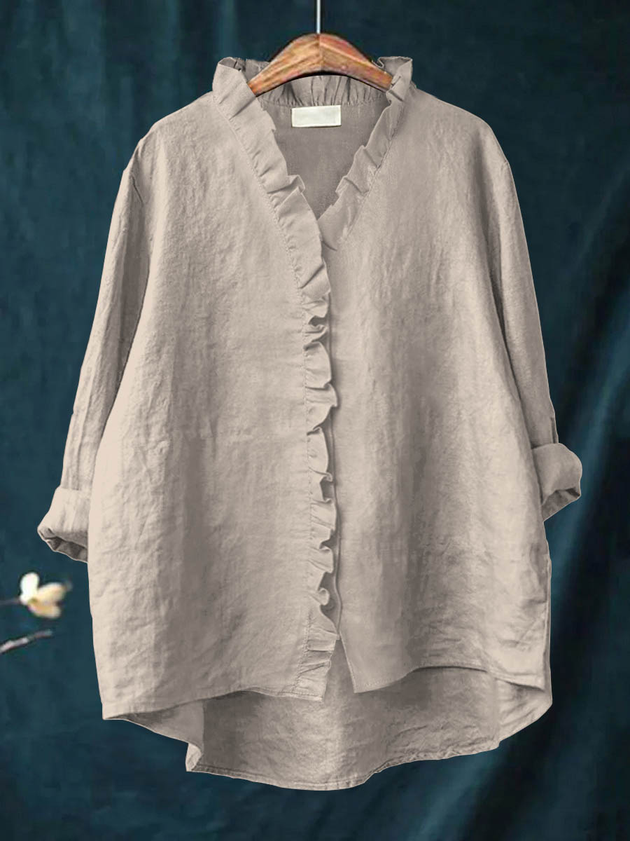 JANA | Ruffled Cotton and Linen Blend Shirt