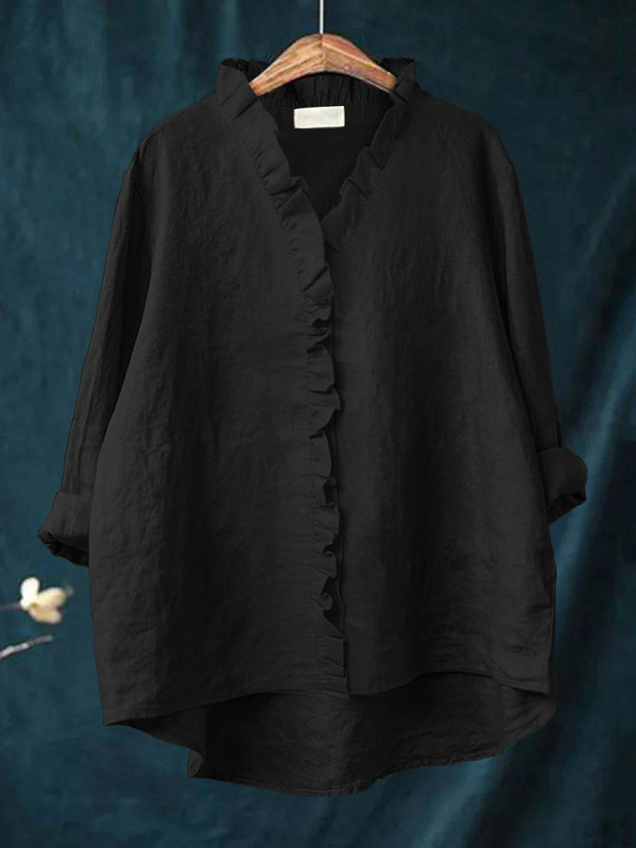 JANA | Ruffled Cotton and Linen Blend Shirt