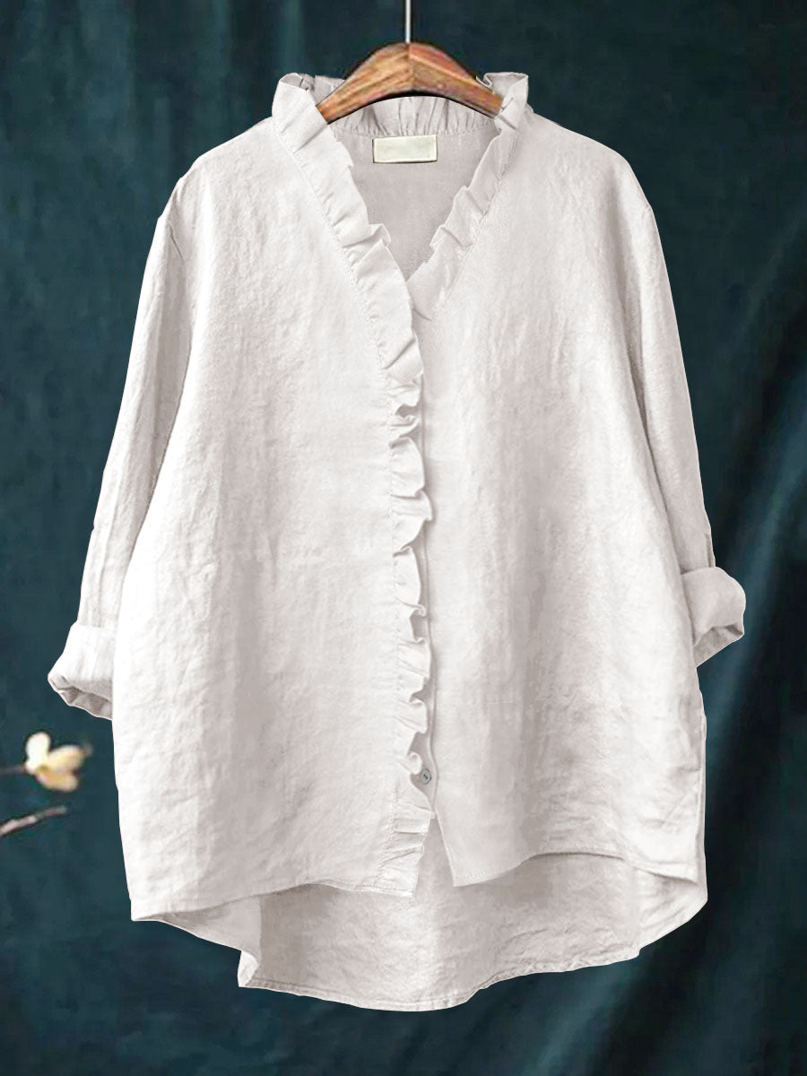 JANA | Ruffled Cotton and Linen Blend Shirt