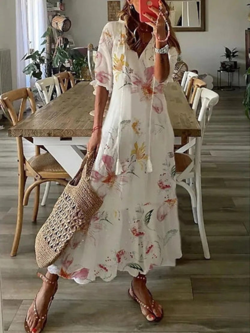 SOPHIA | Vintage Boho V-Neck Summer Dress