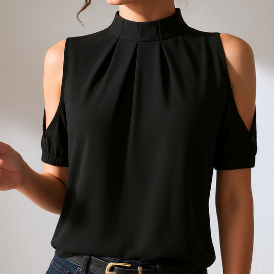 NORA | BLACK PLEATED TOP WITH OPEN SLEEVES