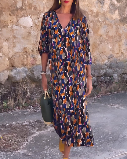 NANDA | V-Neck Dress with Vibrant Prints
