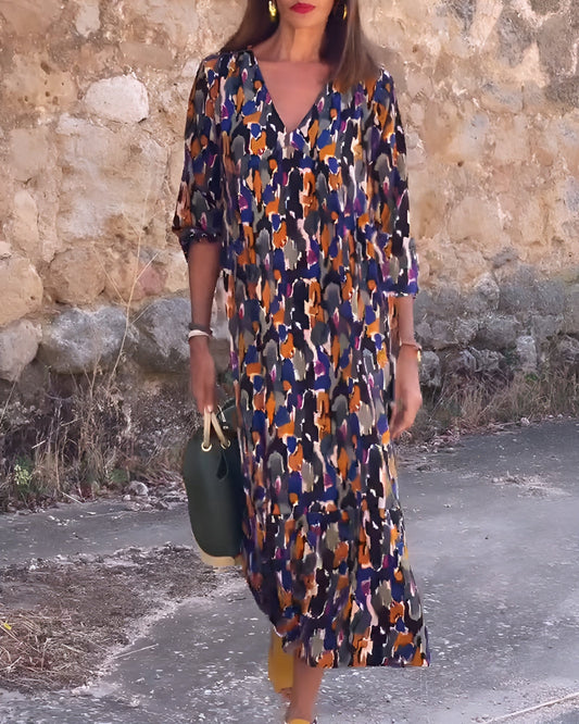 NANDA | V-Neck Dress with Vibrant Prints