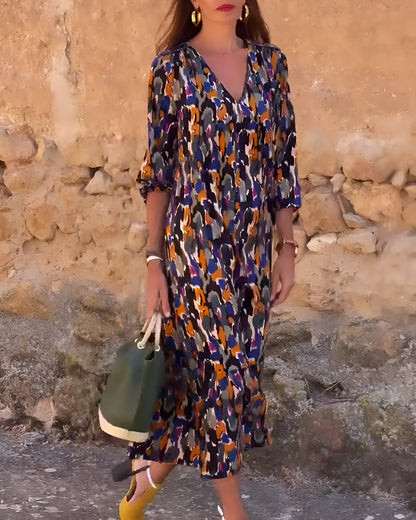 NANDA | V-Neck Dress with Vibrant Prints