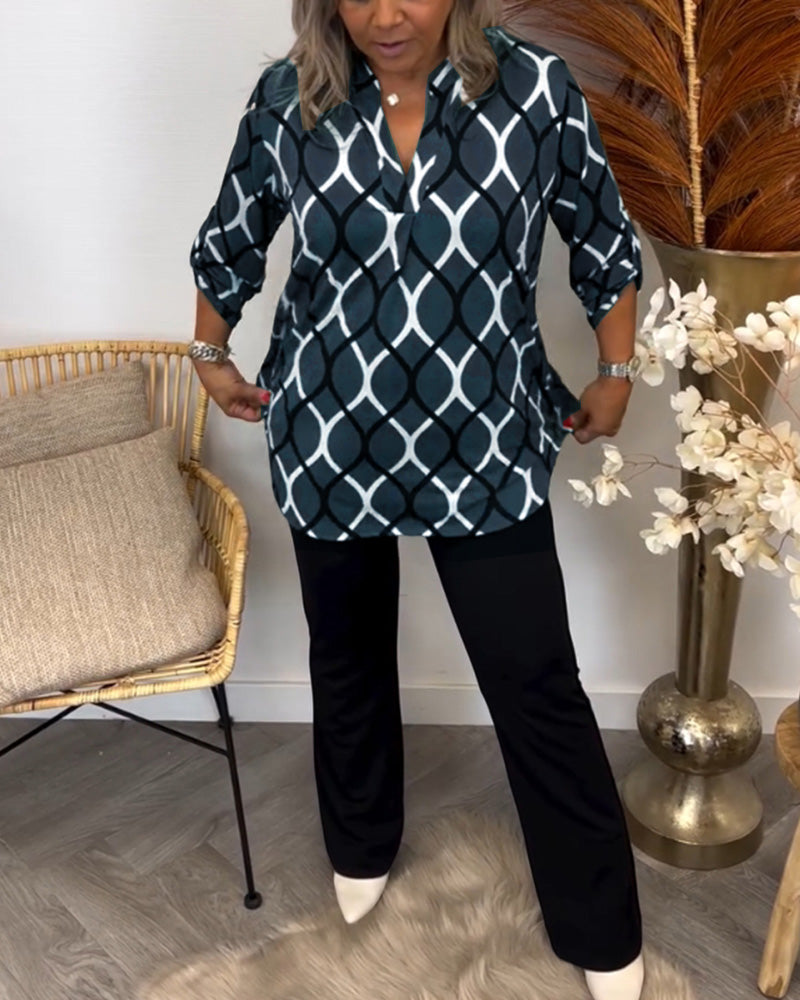 ALICIA | Patterned Casual Long Sleeve Blouse