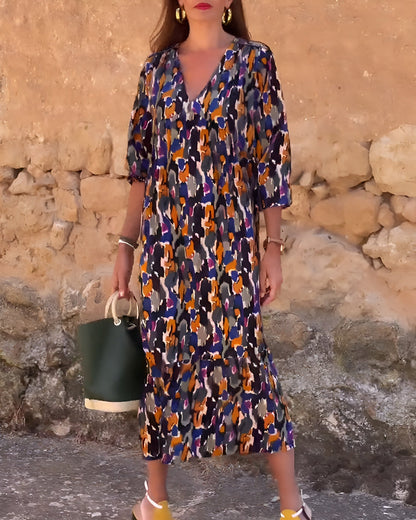 NANDA | V-Neck Dress with Vibrant Prints