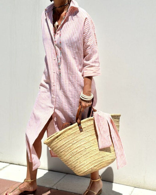 CHARLYN | CLASSIC STRIPED LACE-UP SHIRT DRESS