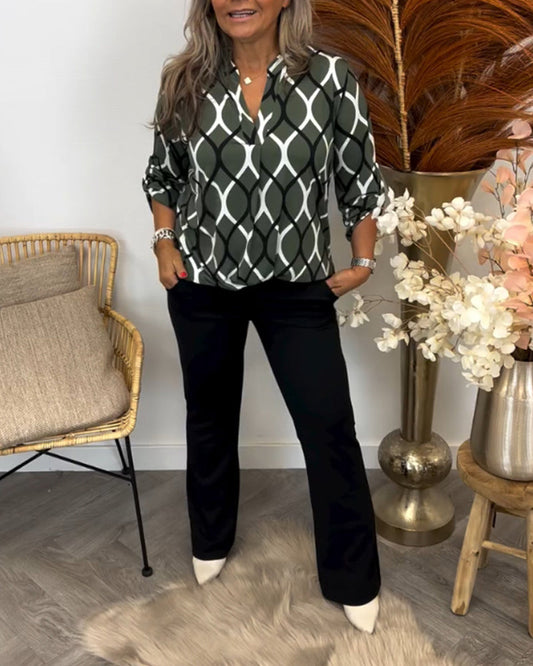 ALICIA | Patterned Casual Long Sleeve Blouse
