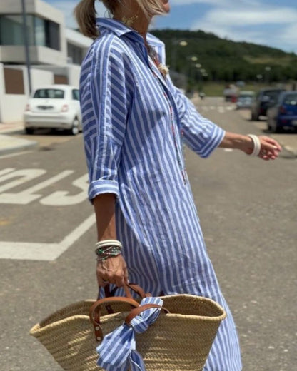 CHARLYN | CLASSIC STRIPED LACE-UP SHIRT DRESS