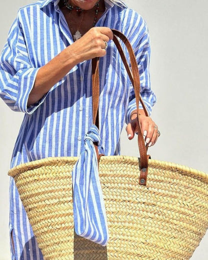 CHARLYN | CLASSIC STRIPED LACE-UP SHIRT DRESS