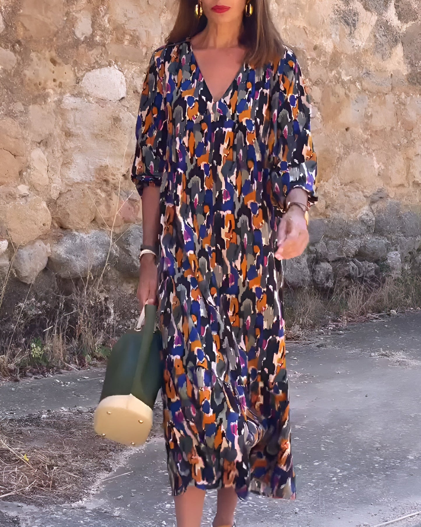 NANDA | V-Neck Dress with Vibrant Prints