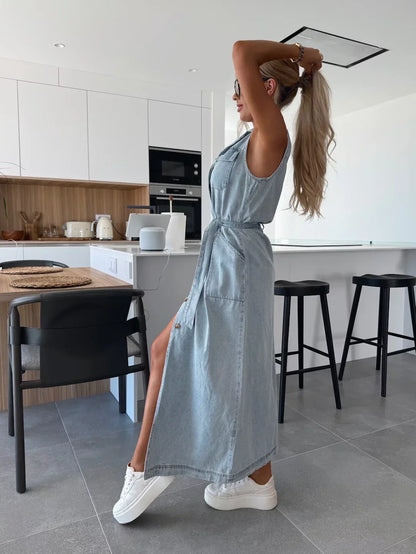 LOUISA | LONG DENIM MAXI DRESS
