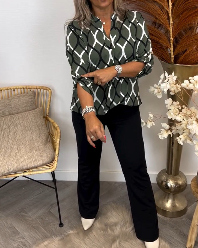 ALICIA | Patterned Casual Long Sleeve Blouse