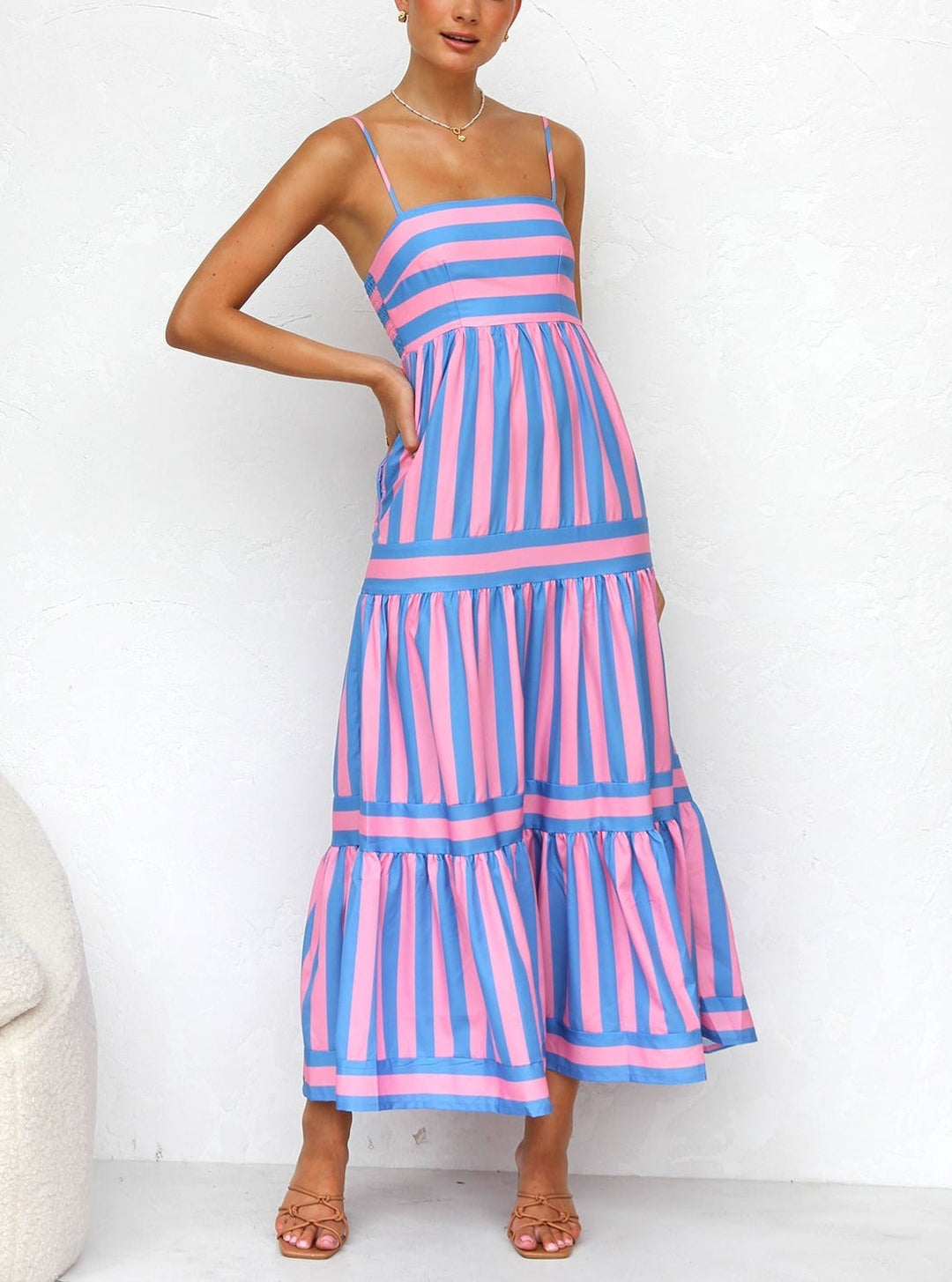 MOUNA | Striped Spaghetti Strap Dress