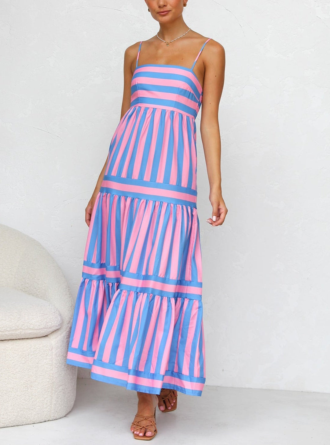 MOUNA | Striped Spaghetti Strap Dress