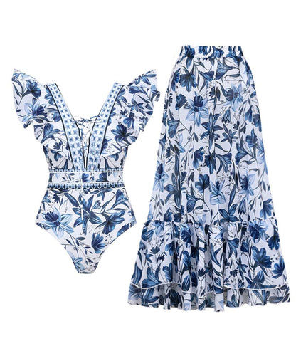 AMELIA | Dual-Style V-Neck Swimsuit with Coordinating Skirt