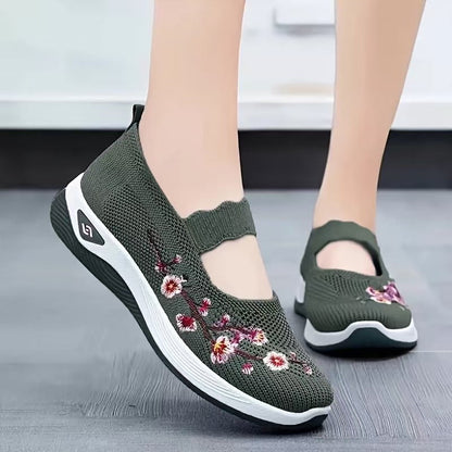 TRACY | EMBROIDERED FLOWER ORTHOPEDIC SLIP-ON SHOES
