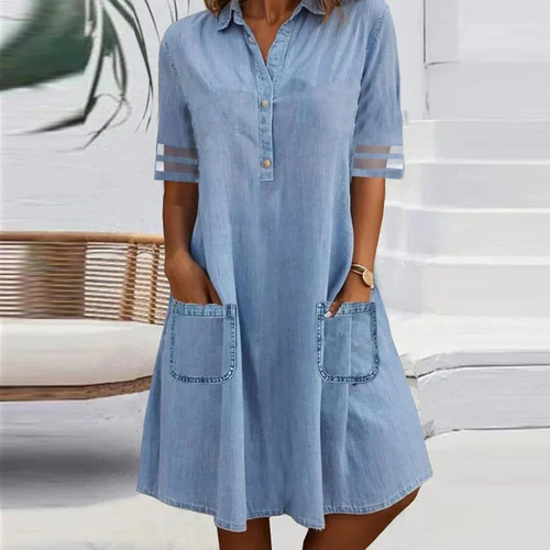 FARAH | Chic Denim Dress Featuring Convenient Pockets