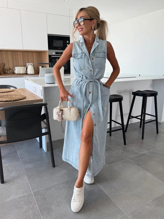 LOUISA | LONG DENIM MAXI DRESS