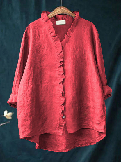 JANA | Ruffled Cotton and Linen Blend Shirt