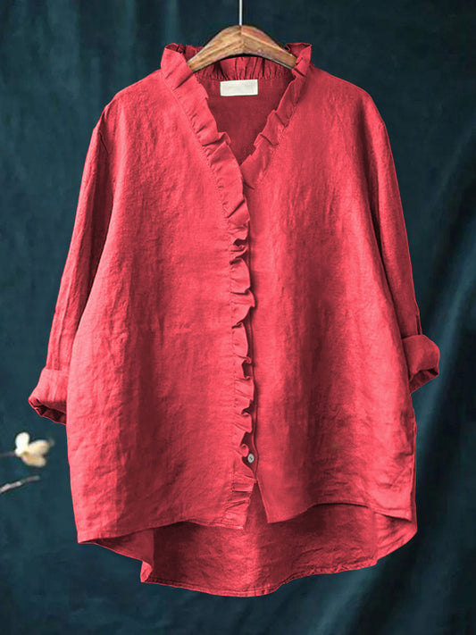 JANA | Ruffled Cotton and Linen Blend Shirt