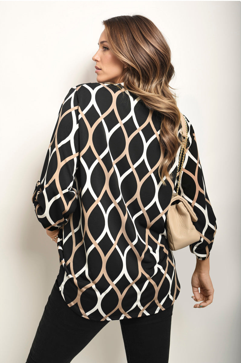 ALICIA | Patterned Casual Long Sleeve Blouse