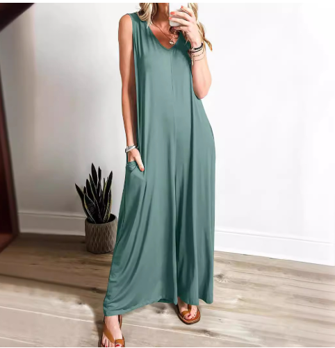MAGDA | Relaxed V-Neck Jumpsuit with Flowy Wide Legs
